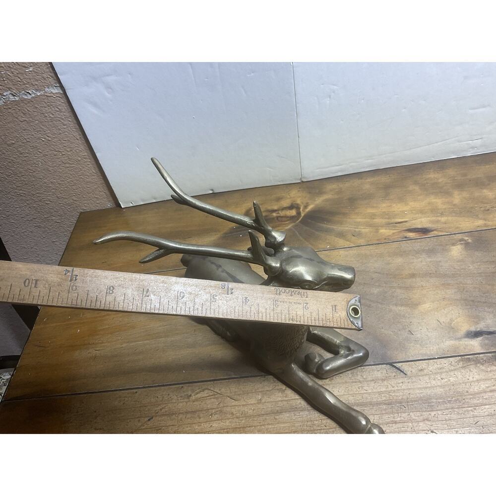 Vintage Solid Brass Stag Deer Sculpture Reclining Large Figurine 12in - Picture 12 of 12
